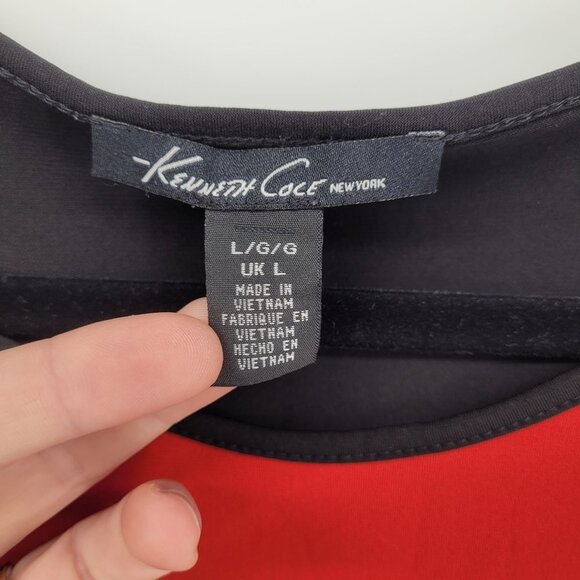 Kenneth Cole Womens large red black Color block blouse sleeveless ruched zip - Picture 3 of 9